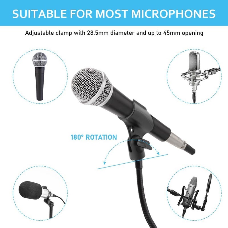 Ranjaner 2pcs Microphone Clip Adjustable Angle U Shaped Mic Clip Holder with Screw Adapter Universal Microphone Holder for Most Wired or Wireless Handheld Microphone Stand(Black) - Image 3